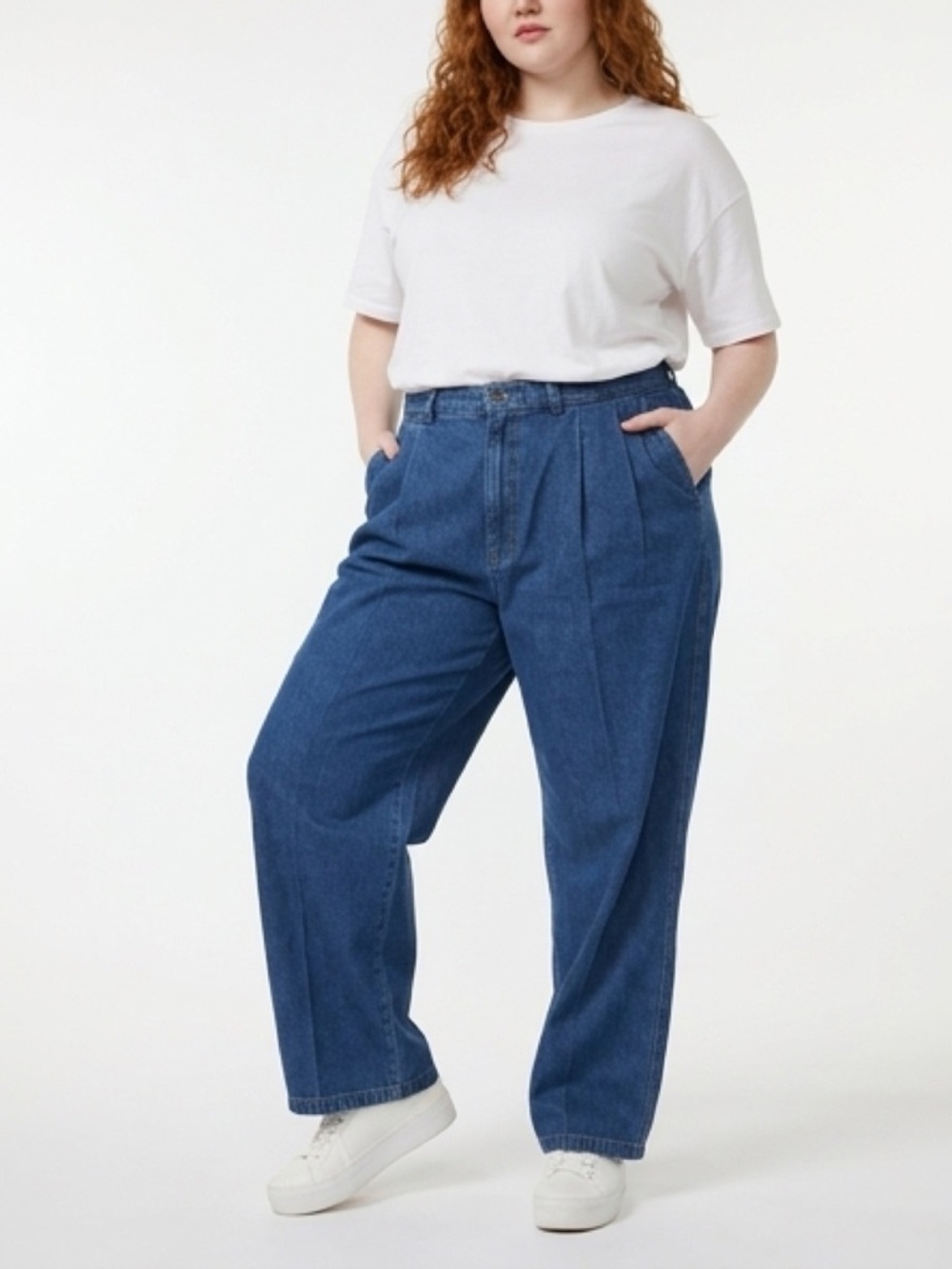 NWT St. John’s Bay Women’s Pleated Denim Pants 44x32 Blue Cotton